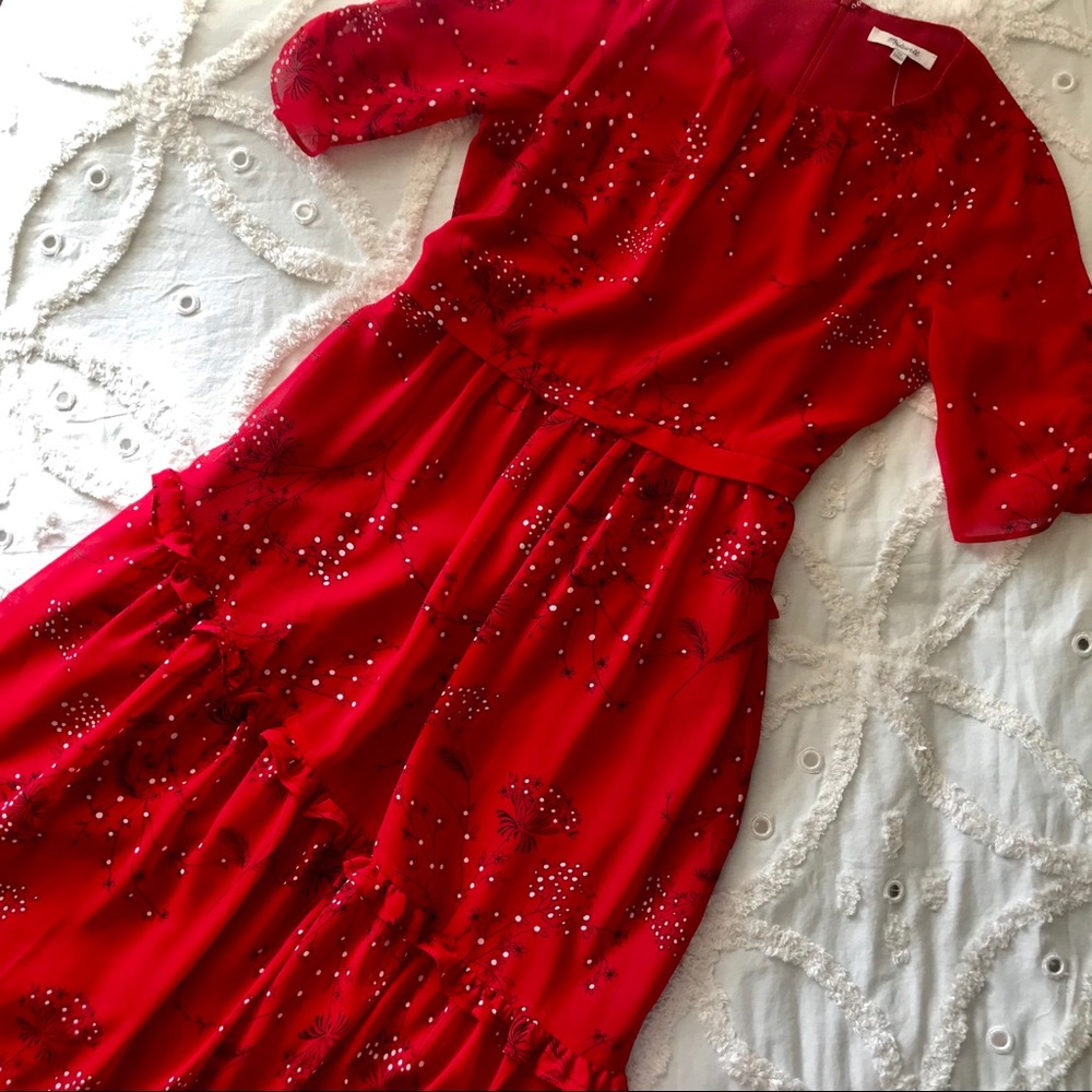 Madewell Red Maxi Dress with Layered Ruffle Skirt